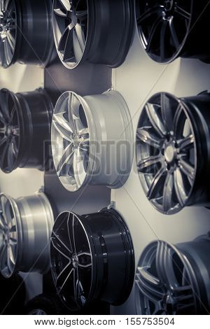 Close up shot of some new car rimms.