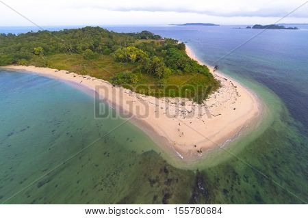 Aerial view of Rusukan Besar Island,vLabuan Pearl Of Borneo, Malaysia. Rusukan Besar Island is also the choice for those who like snorkeling especially at the southern and western part of the island.