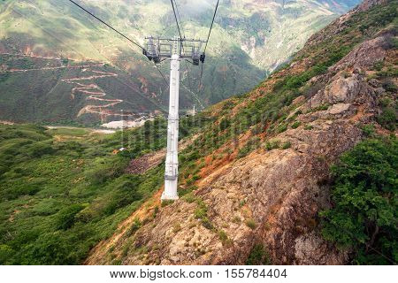 Aerial Tram And Rugged Landscape