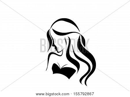 Icon of woman stilized sketch beautyful young woman with long hairs logo of beauty salon
