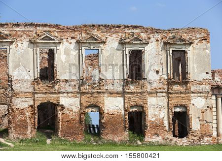 the ruins picture ancient fortress of the 16th century, situated in the village of Ruzhany Grodno region, Belarus, blue sky