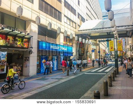 Fukuoka Japan - June 29 2014:Tenjin street in Fukuoka Japan.