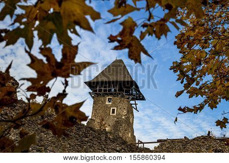 Kamyanitsa Ukraine - October 27 2016: Ruins of the Nevitsky castle near the village Kamyanitsa. The castle was built in the 13th century.