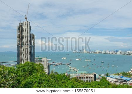 PATTAYA, THAILAND - 22 October, 2016:View of building and Pattaya beach at viewpoint Pratumnak Hill in Pattaya, Thailand.