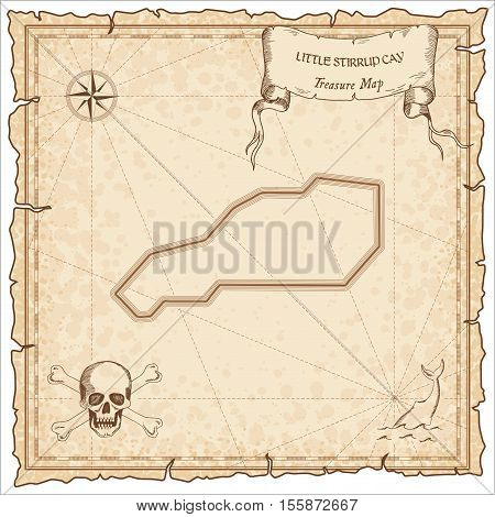 Little Stirrup Cay Old Pirate Map. Sepia Engraved Parchment Template Of Treasure Island. Stylized Ma