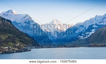 Town and villages in the Canton Uri. Central Switzerland. Road towards Italy Gotthard
