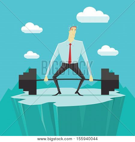 Businessman with heavy barbell, the concept of achievements in business-vector illustration.