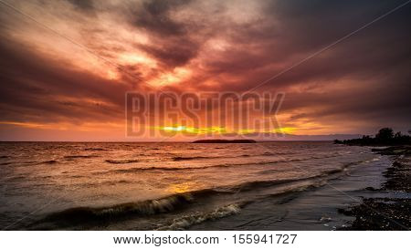 Colorful Sky And Water In Lake Paliastomi In Morning Time Before Sunrise, Poti, Georgia