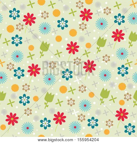 Floral seamless pattern on a light gray background