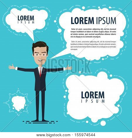 A businessman or manager says bubbles and clouds set Hand drawn collection Vector illustration in flat cartoon style isolated from the background EPS 10
