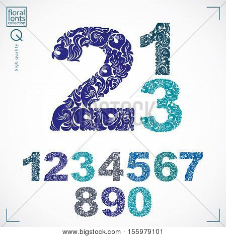 Floral Numerals, Hand-drawn Vector Numbers Decorated With Botanical Pattern. Colorful Ornamental Num