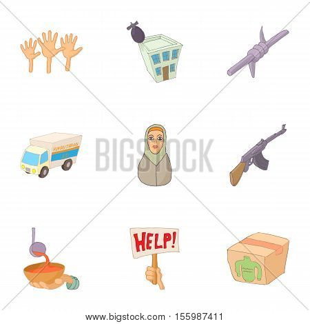 Refugee status icons set. Cartoon illustration of 9 refugee status vector icons for web