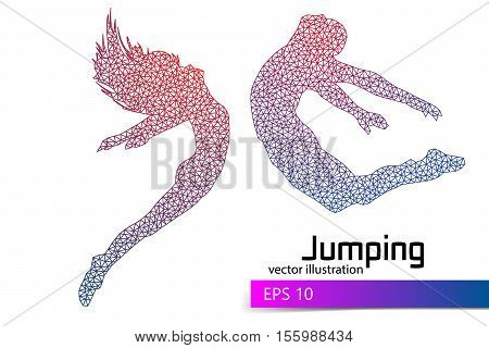 Silhouette of a jumping man and girl. Text on a separate layer, color can be changed in one click.