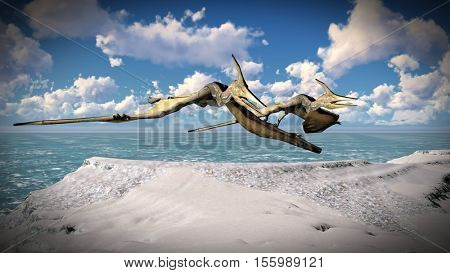 Flying pterodactyl over the land 3d illustration