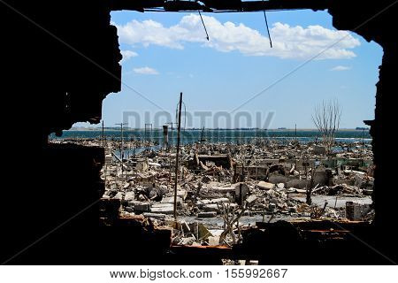 Ruins of the lost city of Epecuen in Argentina. Abandoned.