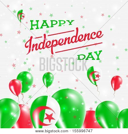 Algeria Independence Day Patriotic Design. Balloons In National Colors Of The Country. Happy Indepen