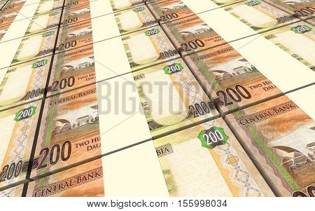Gambian dalasi bills stacked background. 3D illustration.