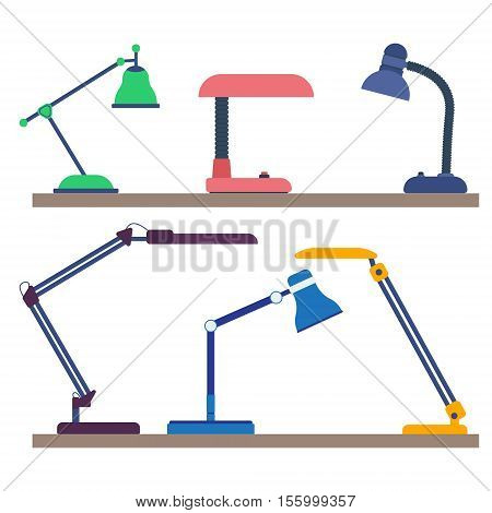 Vector illustration. Set of modern desk lamps