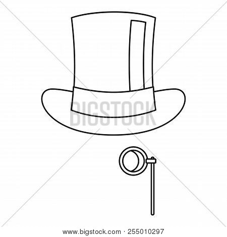 Hat With Monocle Icon. Outline Illustration Of Hat With Monocle Icon For Web