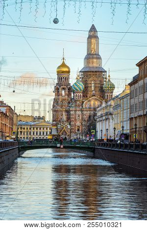 Griboyedov Canal With Church Of The Savior On Blood In Winter. Saint Petersburg, Russia