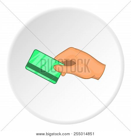Hand With Hotel Room Key Card Icon. Cartoon Illustration Of Hand With Hotel Room Key Card Icon For W