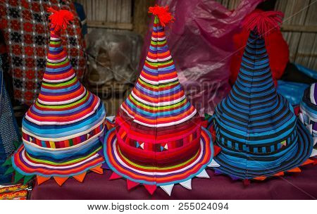 Typical Colorful Thai Hats On Sale At The Market