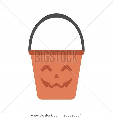 Orange Pumplin Basket Icon In Flat Color Design Vector Illustration