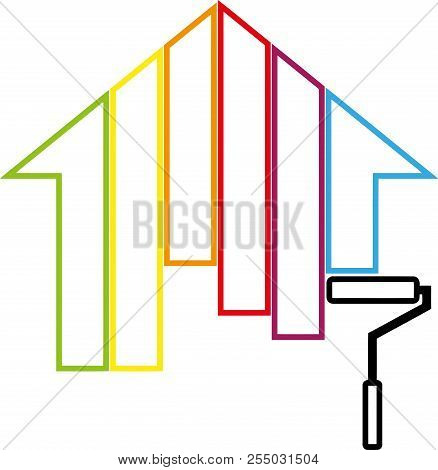 House in colors and paint roller, painter and craftsman logo