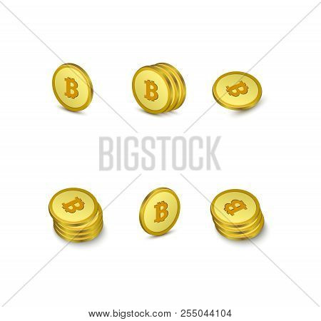 Isometric Bitcoin. Digital Currency Isometria Vector Big Set