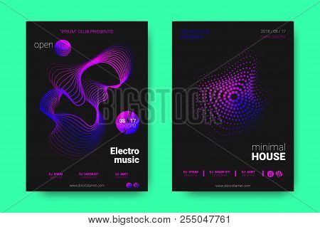 Poster Of Electronic Music Night Party. Abstract Vector Background. Colorful Wave Lines And Equalize