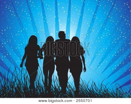 Illustration med familjer och vänner.