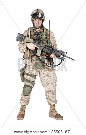 Equipped And Armed U.s. Marine Corps Rifleman