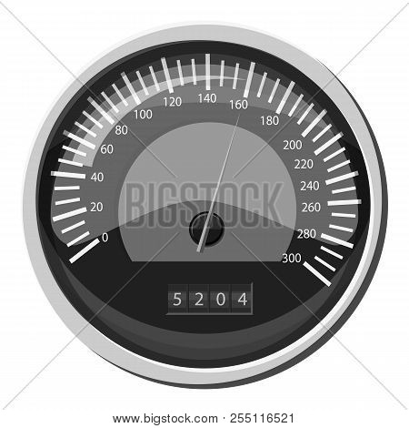 Speedometer At 160 Km In Hour Icon. Gray Monochrome Illustration Of Speedometer At 160 Km In Hour Ic