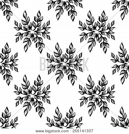 Black And White Floral Elegant Leaves Seamless Pattern, Vector Illustration. Vector Template For Car