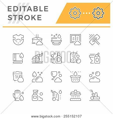 Set Line Icons Of Cleaning Isolated On White. Editable Stroke. Vector Illustration