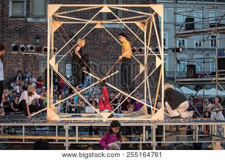 Cracow, Poland - July 7, 2018: Performance Of Foam Days Performed By The Enigineering Theatre Akhe A