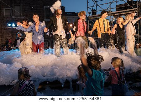 Cracow, Poland - July 7, 2018: Performance Of Foam Days Performed By The Enigineering Theatre Akhe A
