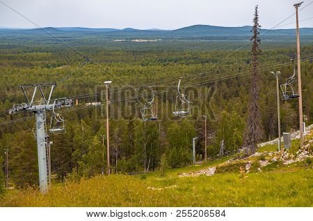 Luosto Finland, Empty Ski Lifts On A Summer Day