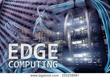 Edge Computing, Internet And Modern Technology Concept On Modern Server Room Background.