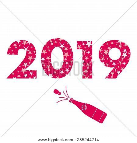 2019 New Year Card. 2019 Is Decorated With Stars. Design For Postcard, Banner, Print.