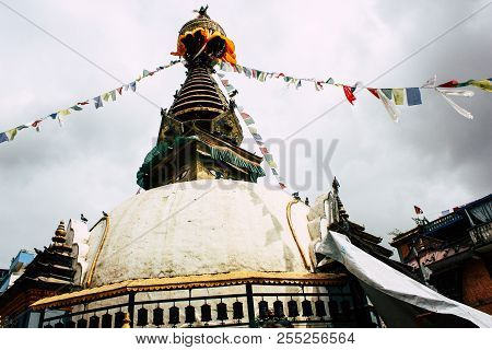 Kathmandu Nepal August 24, 2018 View Of The Shree Gha Stupa Temple Located In Naghal District Betwee