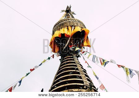 Kathmandu Nepal August 24, 2018 View Of The Shree Gha Stupa Temple Located In Naghal District Betwee