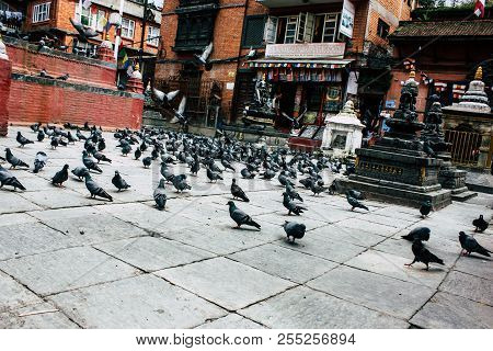 Kathmandu Nepal August 24, 2018 View Of The Shree Gha Stupa Temple Located In Naghal District Betwee
