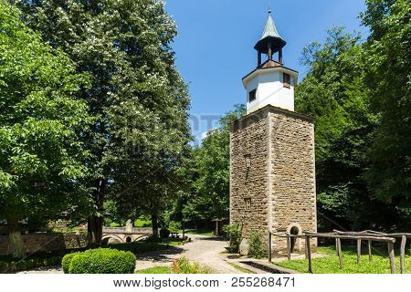 Etar, Gabrovo, Bulgaria- July 6, 2018: Clock Tower In Architectural Ethnographic Complex Etar (etara