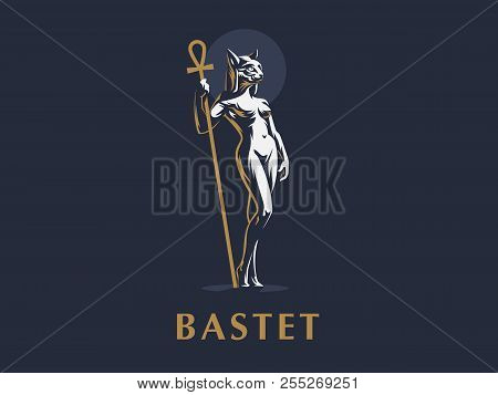 Egyptian Goddess Bastet. Logo. Cat. Woman. Vector Illustration.