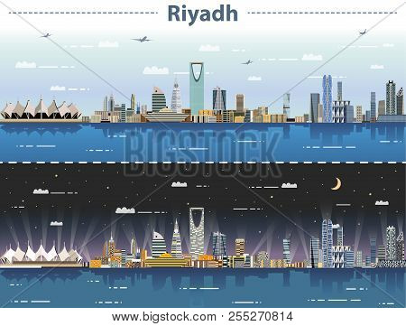Vector Illustration Of Riyadh Skyline At Day And Night
