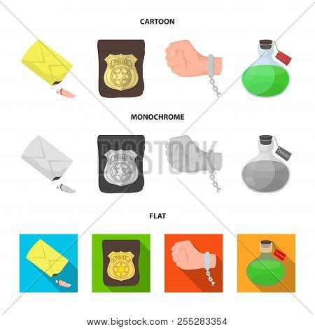 The Detective Badge, The Handcuff On The Criminal Hand, The Stump Of The Finger In The Bag, The Flas