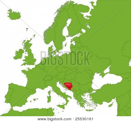 Localização da Bósnia e Herzegovina no continente de Europa