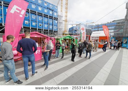 Stockholm, Sweden - Aug 26, 2018: Political Partys At Their Polling Huts Trying To Get Votes During 