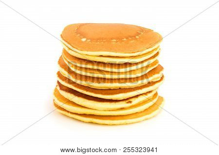 Pancakes Stack Isolated On White Background Closeup